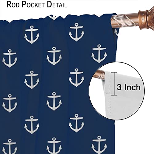 Nautical Anchor Rod Pocket Blackout Curtains For Bedroom Living Room - Blue Window Drapes, 2 Panels Set Thermal Insulated Room Darkening Curtains, W42 X L63 #TOP3
