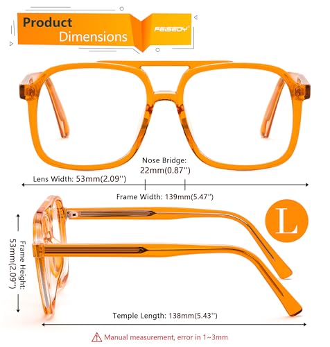 Image of FEISEDY Aviator Blue Light Blocking Glasses Fake Nerd Clear Oversized Square Computer Glasses TR Frame B0158