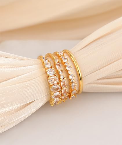Wfyou Gold Rings For Women That Don'T Tarnish Cubic Zirconia Ring Stackable Rings For Women Teen Girls Dainty 14K Gold Plated Rings Set Wedding Bands For Women Gold Jewelry Ring Size 6 7 8 9 10 thumb #5
