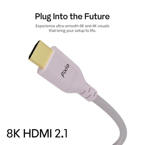 Image of Pixio Pink 8K HDMI 2.1 Cable Ultra Certified Ultra High Speed 6FT 8K 60Hz 4K 120Hz Nylon Braided, Gold Plated Connector, Anti-Breakage, HDR10+, dtsx, eARC, HDCP, Dolby Compatible