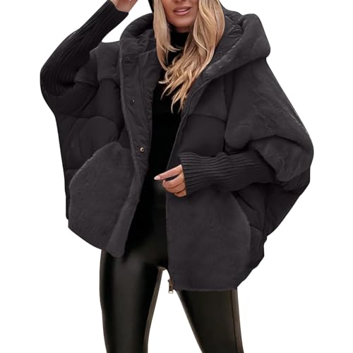 FlutVolt Chaquetas de invierno para mujer, abrigos de invierno con capucha, abrigos de lana, manga larga, chaqueta de softshell informal, abrigo acolchado Coatigan, chaqueta larga de entretiempo para