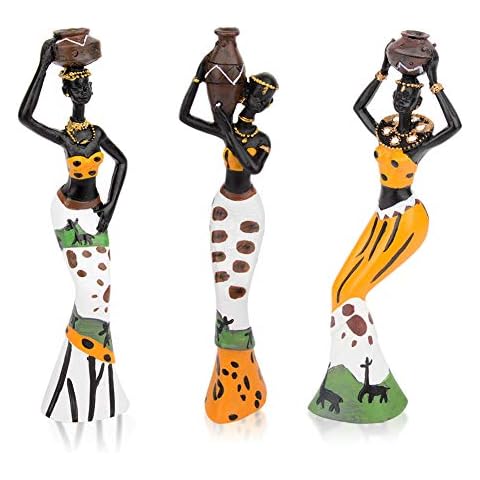 CYYKDA 3PACK Vintage African Statue. Hand Sculpture African American Figurines. Exotic Tribal Lady African Art Piece for Home Decor. Figurines Home Decor. Room Decor for Women-Yellow Cover