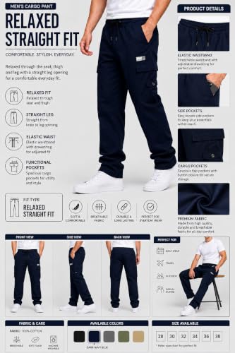 Image of DEELMO Cargo Pant for Men | Cotton Cargo's Pant | Men's Cotton Cargo Trousers | Elastic Drawstring Waist Straight Fit | Comfortable Breathable Cargos for Casual to (Available in Pluse Size)