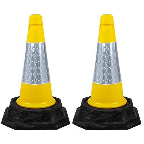 Street Solutions UK - 2 x 460mm Tall Traffic Cones Reflective Sleeve For Indoor And Outdoor Usage, Self Weighted Cones Are Manufactured In The UK Yellow