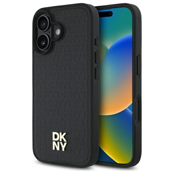 CG Mobile DKNY DKHMP16SPSHRPSK Coque pour iPhone 16 6,1" Noir Repeat Motif Stack Logo Compatible MagSafe