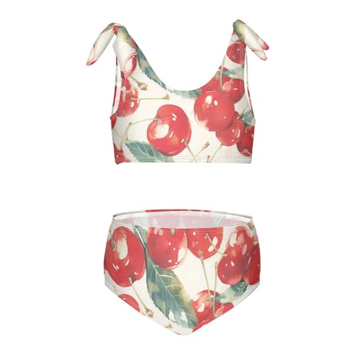 Red Cherry Girls Two Piece Kids Bikini Set Beach Swimsuit Swimwear Cute Shoulder Strap