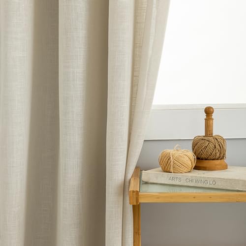 VOILYBIRD Natürliche Leinenstruktur Vorhänge mit Ösen Leinen Gardinen für Fenster Wohnzimmer (Beige, HxB 245x140 cm, 2 Stück) – Ansicht 4