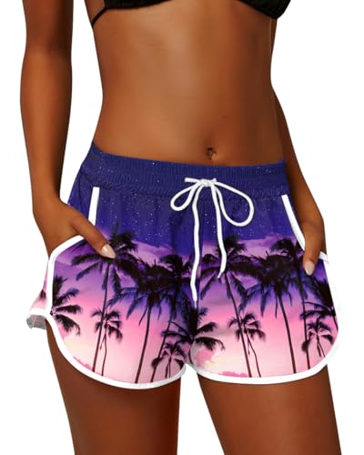 Image of For G and PL Women Summer Floral Beach Boardshorts with Pockets Swim Trunks