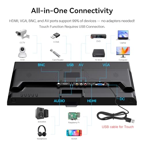 Image of Touchscreen Monitor 19 Inch, 10-Point Multi Touch Screen Monitor 1440x900 HD Display with HDMI VGA AV BNC USB Ports, VESA, Build-in Speakers for POS, Office, and Industrial Use