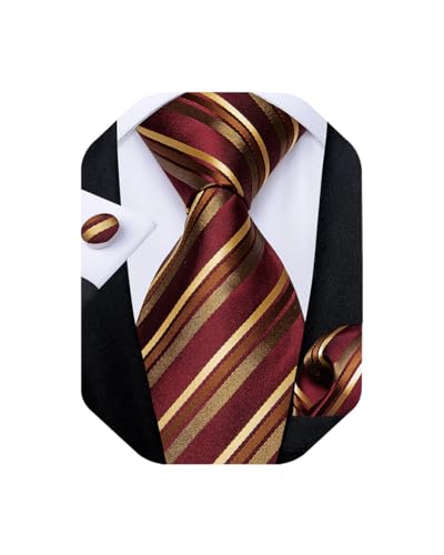 Image of DiBanGu Extra Long Tie for Men 63 inch XL Silk Necktie Set | Pocket Square and Cufflinks, Big and Tall, Jacquard Woven, Gift Box, Paisley /Plaid /Solid /Striped, for Weddinng Party Business