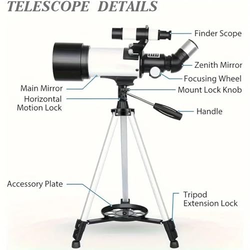 Misilmp Teleskop, inkl. Linsen, Handyhalterung, Tragetasche 70mm Aperture 400mm Refraktor Teleskope für Anfänger & Kinder, Tragbares Stativ Astronomie Erwachsene Fernrohr Telescope (Schwarz)