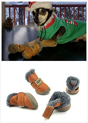Cmnnq Snow Small Dog Boots, Pet Antiskid Dog Shoes, Winter Waterproof Skidproof Paw Protectors, Warm Booties For Puppy Play (M, Brown) #TOP5