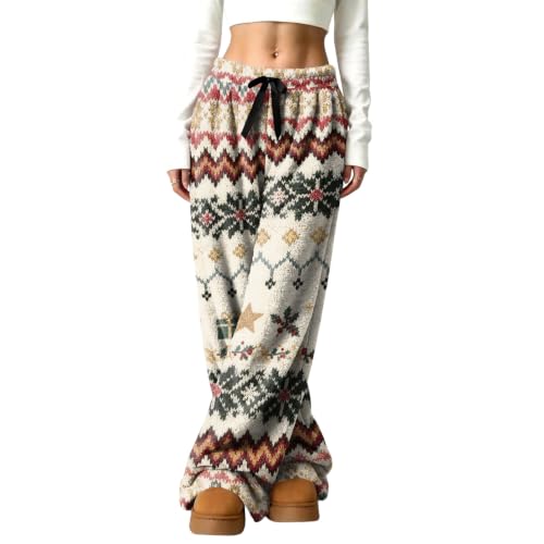 Women's Wide Leg Pants Palazzo Christmas Print Flannel Pj Bottoms - image 4