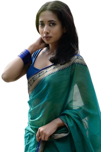 Image of DEVIKA TEXTILES Dual Tone Sharadha Narayanpet Pure Cotton Saree with Running Blouse Piece | Traditional Handloom-Style Ethnic Wear for Women | Lightweight and Comfortable Sari (Green)