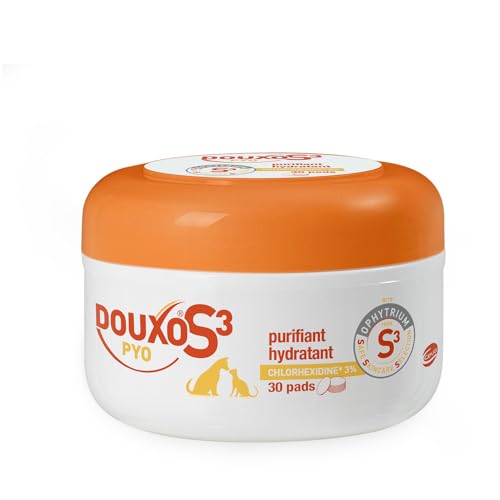 DOUXO S3 PYO Pads, 30 cotons imprégnés pour nettoyer, désinfecter et apaiser la peau des chiens et des chats