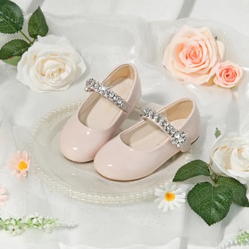 Image of PHIRAMIN Toddler Flower Girl Glitter Dress Shoes Little Girl Ballet Flats Bow Wedding Party