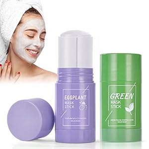 Green Mask Stick, 2 Stück Aubergine Grüner Tee Purifying Clay Maske,Befeuchtet und Kontrolliert Öl Grüntee Maske Mitesser Akne Entferner,Green Tea Mask für Deep Cleansing(Grüntee+Aubergine)