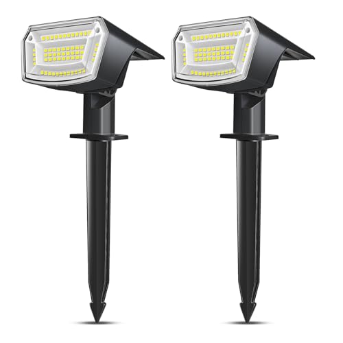 EXTRASTAR Focos LED Exterior Jardin, 59 LED Focos Exterior Solares Luz Blanca Fría 6500K 4 Modos Impermeable IP65 Lampara para Caminos Patio Césped【2 Piezas】
