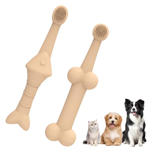 Zaldita Silicone Pet Toothbrush Set Soft Bristles for Dogs Cats Dental Care Gentle Plaque Removal Tartar Control Beige One Size