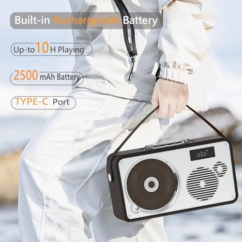 Image of Home CD Player Portable | Premium HiFi CD Stereo System | Retro Leather Bluetooth Speaker | FM Radio /USB /AUX | Rechargable Battery, DSP Clear and Rich Sounds, Remote Control (LP-103)