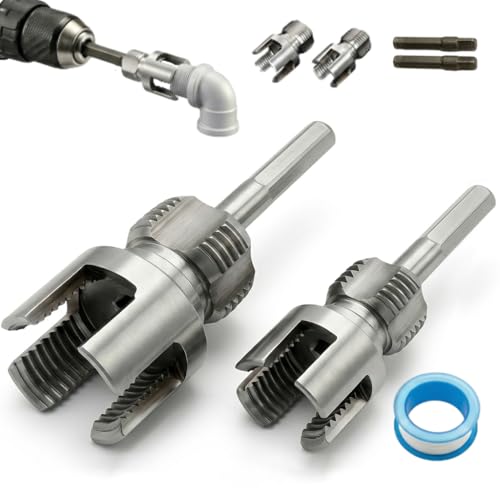 2Pcs PVC Pipe Threader for 1/2" & 3/4", DIY Home Plumbing Tools Repair Kit - 4 in 1 Water Pipe Thread Cutting Tool for Plastic Pipes, Internal & External Pipe Tapping and Threading Tool for Drill