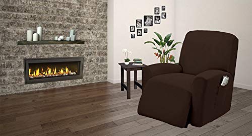 Golden linens One Piece Stretch Recliner Chair Furniture Slipcovers with Remote Pocket Fit Most Recliner Chairs (Chocolate)