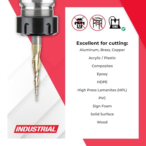 Image of Amana Tool Up Cut Spiral CNC Router Bits for 2D /3D Carving, ZrN Coated, 46256, 5.4 Deg Angle Ball Tip x 1mm D x 0.5mm R x 1-7 /64 x 1 /4 Shk x 2 Fl