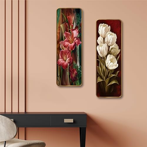 Image of Livin'luxe Floral Wall Panel Set of 2 | Pink & White Flower Sparkle Lamination Art | Premium MDF Vertical Wall Decor for Living Room, Bedroom & Hall (12 x 18 Inch) AS-08