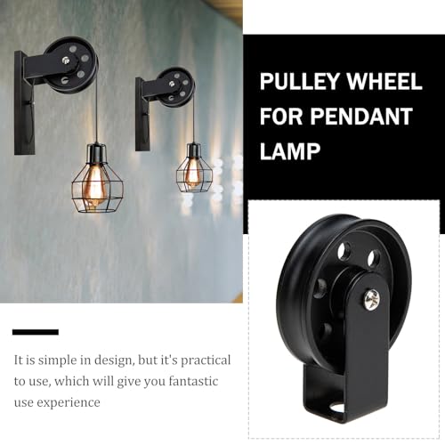 POPETPOP ヴィンテージ プーリーホイール アイアン 黒い滑車 ペンダントライトの滑車 屋外用黒レトロプーリー DIY 照明用 壁天井取付 50mm [3]