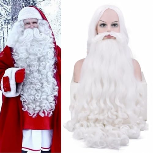 Perruque du Père Noël avec barbe blanche et longue moustache pour accessoire cosplay - 7