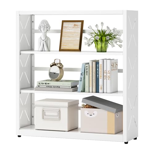 SteeLoong 3 Tier Bookcase,Industrial Bookshelf,34\" White Metal Wide Bookshelf with Adjustable Feet and Adjustable Shelves,Home Office Bookcase Shelf Storage Organizer for Living Roomã€Kitchen