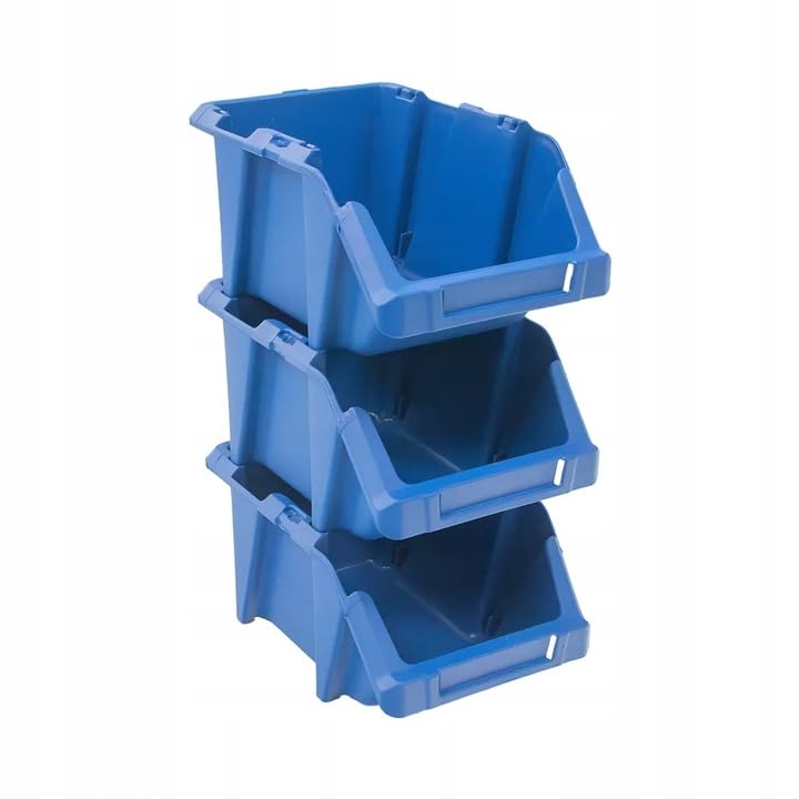 Mega-M Pojemnik KUWETA WARSZTATOWA Magazynowa ZESTAW Plastikowy | Niebieska | Możliwość piętrowania (25 szt. - 155x250x120mm)