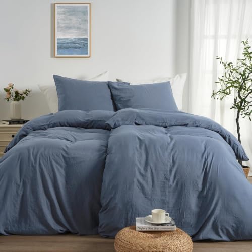 Duvetnova Bettwäsche Blau 155x220 4 teilig Superweiche Vorgewaschene Mikrofaser Baumwollähnlich ÖKO-TEX 2 Bettbezug 155x220+2 Kissenbezüge 80x80-alle mit Reißverschluss Blaue Bettw