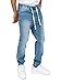 Victorious Men's Drop Crotch Joggers Denim Jean Pants JG803 - Light Indigo - 2X-Large
