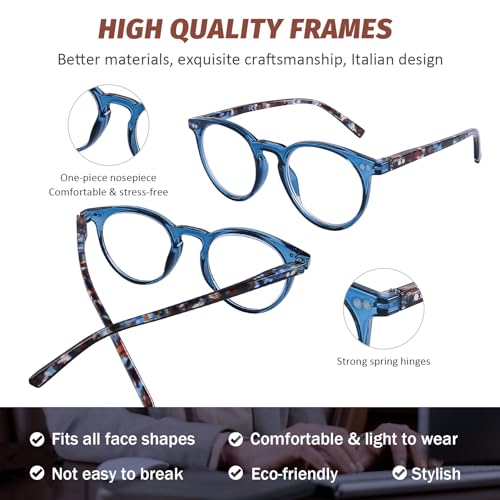 Image of DOOViC Reading Glasses Blue Light Blocking 4 Pack, Retro Fashion Round Computer Glasses Anti Eye Strain Readers for Women Men 3.5 Strength