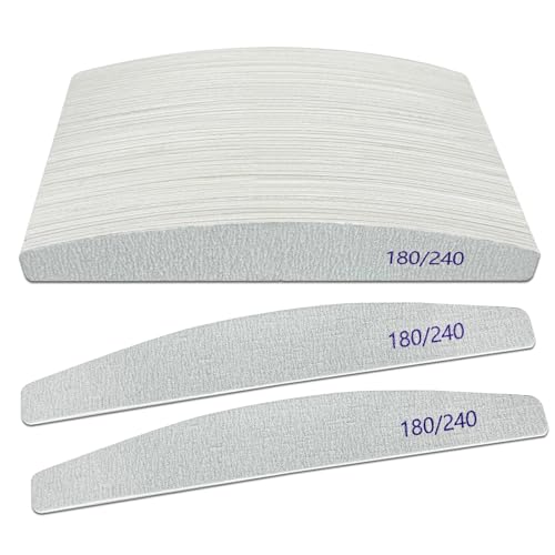 Limas de uñas (50 unidades), lima de madera de grano 180/240, lima de uñas de madera de doble cara Emory para uñas naturales, profesionales, reutilizables, manicura, pedicura curvada