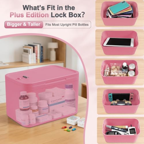 Image of Upgraded Taller Lock Box for Medication, Phone Jail & Snacks - Large Lockable Storage Box with 3-Digit Combination Lock, Food-Safe BPA-Free Plastic- Medicine Lock Box for Home, Fridge, Travel
