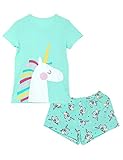 Cozchique Girls Unicorn Pajamas - 100% Cotton Short Sleeve Tee & Shorts Summer Jammies Set Sleepwear