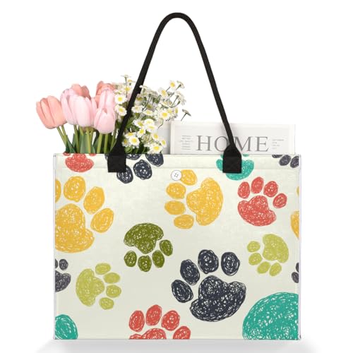 Watercolor Paws Tote Bag for Women Large Beach Bag Reusable Tote Bags for Work Travel Beach Shopping3