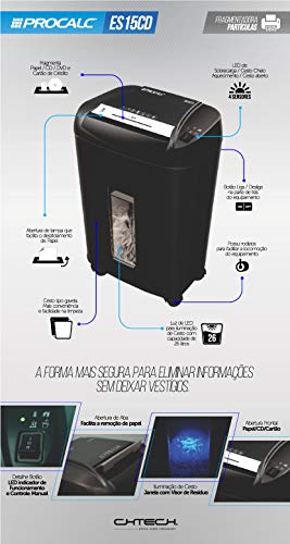 FRAGMENTADORA DE PAPEL PROCALC PARTÍC. 3.9 X 38 mm 15 FLS + CARTÃO+CD 220V