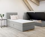 Meblito Boxspringbett 90x200 Grau – Bruno Mini – Bett mit Bettkasten Links – Stabiles Kopfteil Bett zum Schlafzimmer – Gemütlich Bett mit Matratze Mittlefeste