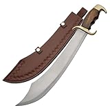 SZCO Sea Marauder 17” Fixed Blade Scimitar Sword –Full Tang Hunting Stainless Steel Sword with Curved Blade, Wooden Handle, Brass Guard & Leather