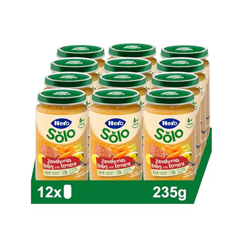 Hero Baby Tarrito Infantil - Tarritos de Zanahoria Baby Con delicias de Ternera, Sin Aceite de Palma, Sin Sal Añadida, Para Bebés desde 6 Meses, Ingredientes 100% naturales, 235 g (Paquete de 12)