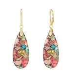 YOQUCOL Pendientes colgantes de lágrima de piedra natural coloridos, chapados en oro, bohemios, modernos para mujer