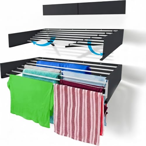 Wall Mounted Clothes Drying Rack - Foldable and Retractable - 50 Kg Capacity, Collapsible Drying Rack for Indoor & Outdoor Use - 7x120 cm Aluminum Rods For 8.4m Of Hanging Line Anthracite, 120 cm)