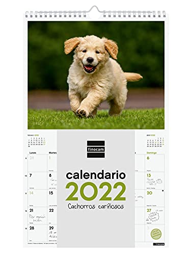 Finocam - Calendario 2022 250x400 mm Imágenes de Pared Espiral para Escribir Cachorros Español