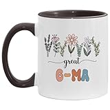 GordonDesign Great G-Ma Gift - Floral Mug - Gift For New Great G-Ma - Baby Announcement - Pregnancy Announcement G-Ma - Mothers Day Gift - Birthday Gift - Black Accents Mug 11oz, White