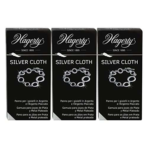 3x Hagerty Silver Cloth Panno Pulente per Gioielli in Argento o Placcati in Argento Panno Detergente Impregnato in Cotone 36x30 cm - 3 Panni