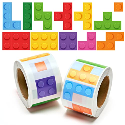 Unbess 1000Pcs Block Stickers for Kids, 2 Roll Assorted Bricks Paper Self Adhesive Decal Peel and Stick Removable Toy Brick Lover Gift Birthday Party...