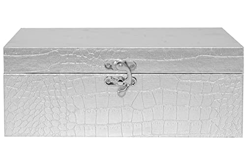 Jumbo Humble Set Of 2 Wooden Decorative Nesting Storage Boxes, Silver Crocodile Leather With Clasp For Home Kitchen Living Room, Ideal Gift For Wedding Memories Jewelry Trinket #TOP5